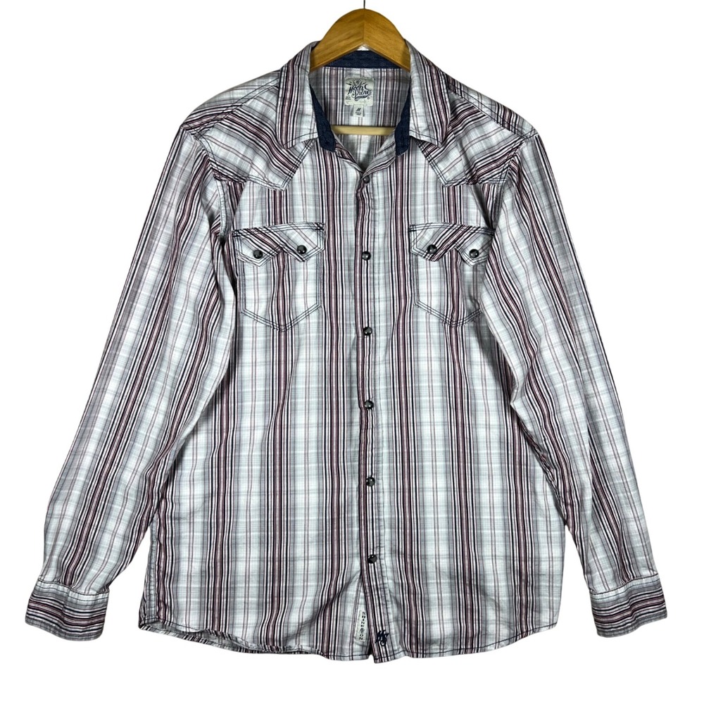 Moon Shine Spirit Western Shirt M Pearl Snap Plaid Check Button Down Long Sleeve